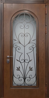 Металлическая термодверь с большим остеклением и решеткой (отделка панелями МДФ)