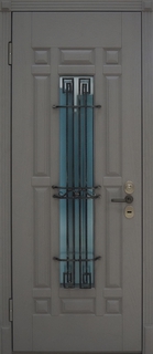 Входная остекленная термодверь с накладной решеткой и отделкой из панелей МДФ Входная остекленная термодверь с накладной решеткой и отделкой из панелей МДФ