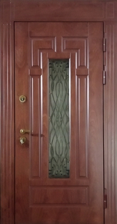 Металлическая утепленная термодверь МДФ с остеклением и решеткой Металлическая утепленная термодверь МДФ с остеклением и решеткой