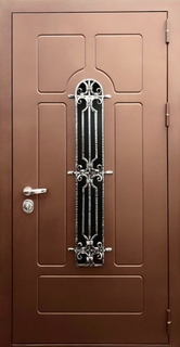 Входная остекленная термодверь с ковкой (порошковое покрытие и рисунок на металле) Входная остекленная термодверь с ковкой (порошковое покрытие и рисунок на металле)