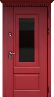 Остекленная стальная термодверь с карнизом (МДФ RAL красный) Остекленная стальная термодверь с карнизом (МДФ RAL красный)
