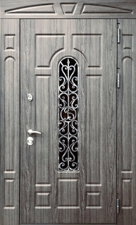 Нестандартная входная термодверь с остеклением и ковкой (МДФ ПВХ с фрезерованием) Нестандартная входная термодверь с остеклением и ковкой (МДФ ПВХ с фрезерованием)