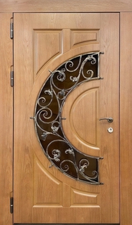 Входная термодверь с фигурным стеклопакетом и ковкой (плиты МДФ шпон) Входная термодверь с фигурным стеклопакетом и ковкой (плиты МДФ шпон)